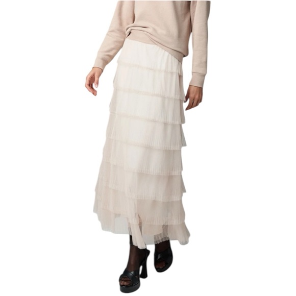 🆕 Simply Vera Vera Wang Soft Layered Tiered Tulle Maxi Skirt in Mushroom XS - Picture 14 of 14